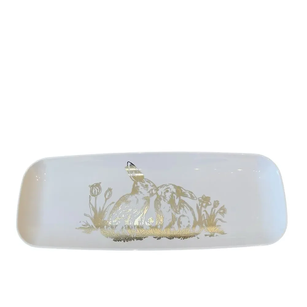 3pc Rachel Ashwell Metallic BUNNIES Disposable Serving Platters White New